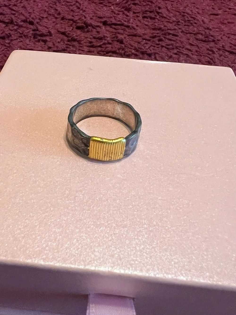 Men’s Two-Tone Textured Band Ring with Gold Accent